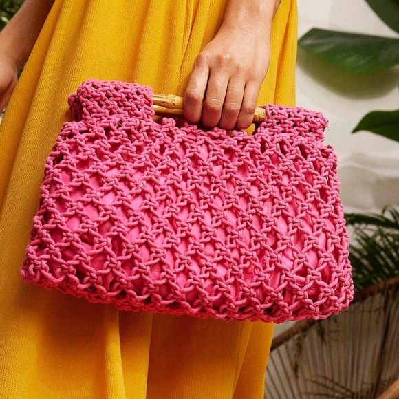 Boho Bamboo Top Handle Crochet Bag - Picture 6 of 13